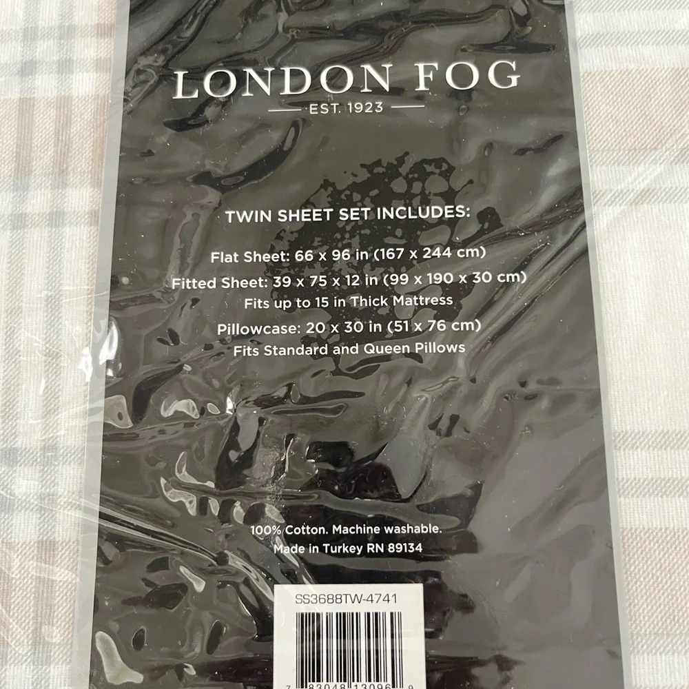 London Fog Turkish Flannel Sheet Set - Beige Plaid